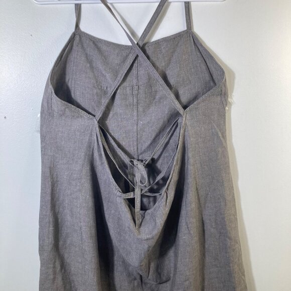 Womens Max Studio Linen Cotton Lace Back Strappy Dress Gray Brown M - Picture 5 of 10